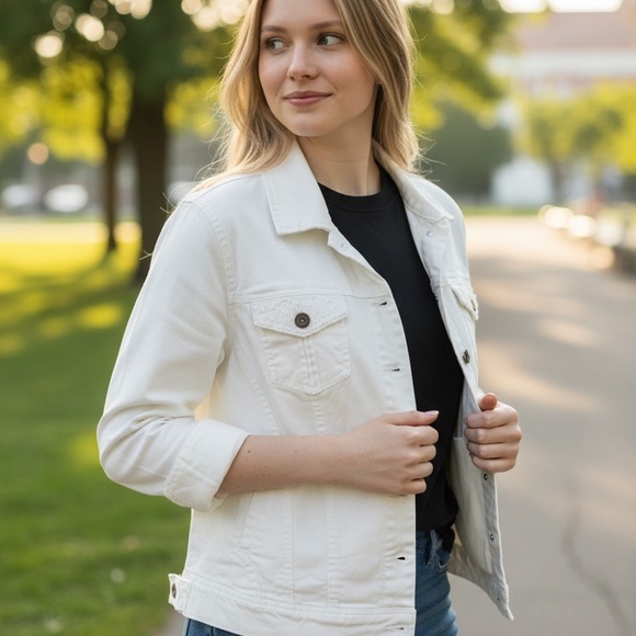Dress Barn Women's White Denim Jacket Lace Embroidered on Pockets Sz 1X - NWT - Picture 2 of 13